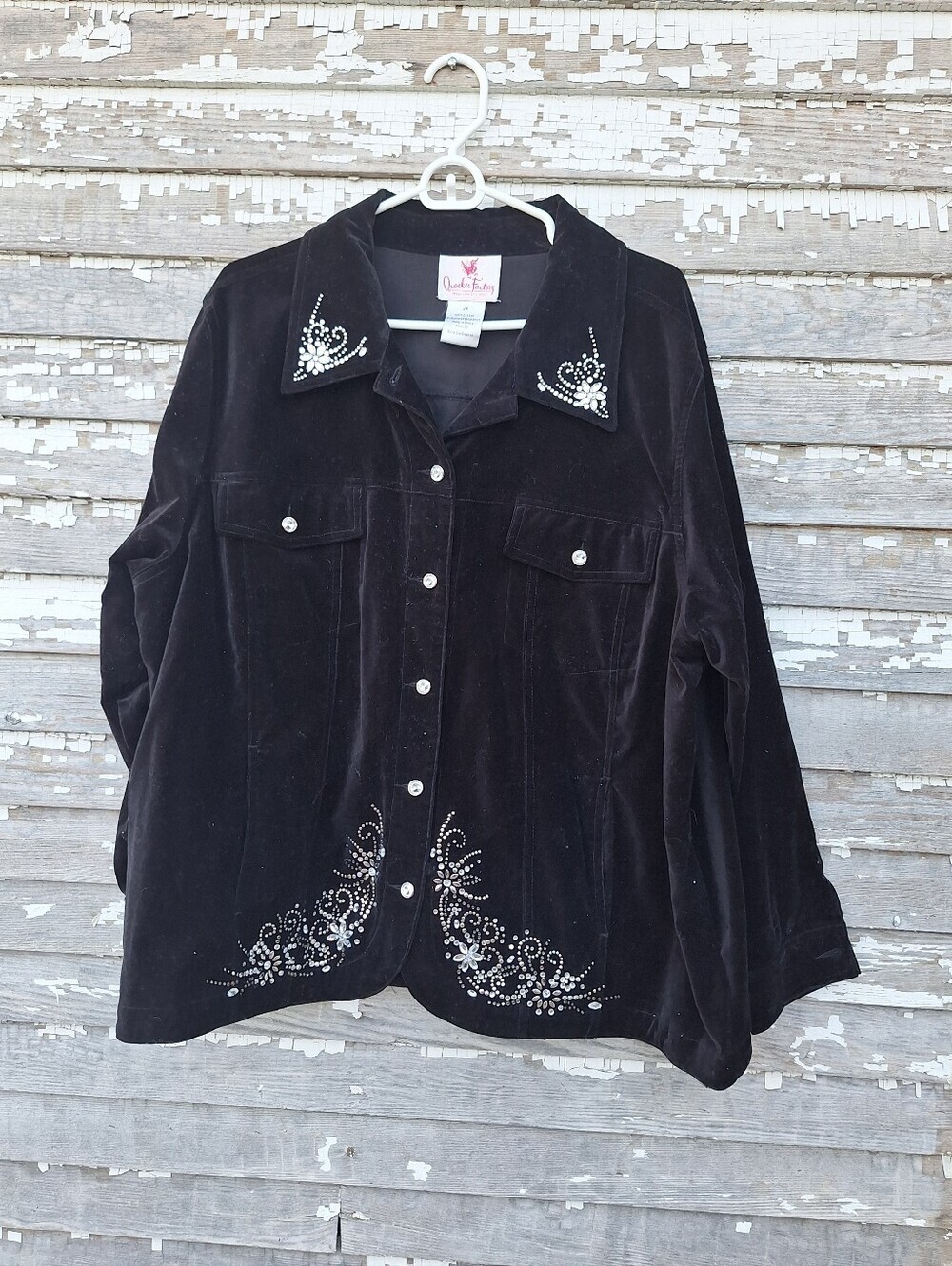 Quacker Factory Black Embellished Velvet Jacket Size 2X